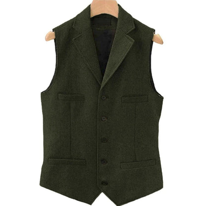 Men Vest Brown Herringbone Single Button With Lapel And Pocket Waistcoat For Wedding Groom Business Formal Banquet Work Men Suit