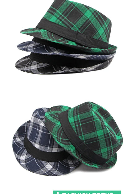 Spring/Summer Classic Versatile Checkered Top Hat Women's British Retro Jazz Fedoras for Men