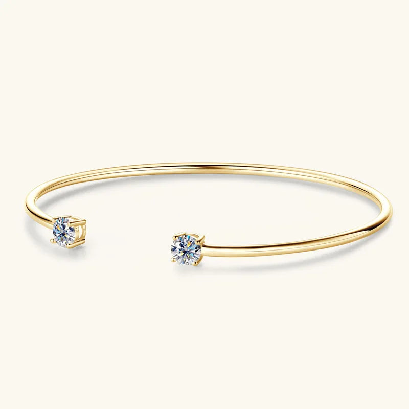 2-Stone 0.8ct Pear Cut Moissanite Cuff Bangle 925 Silver Open Hand Chain Bracelet Adjustable Diamond Jewelry For Women Gift