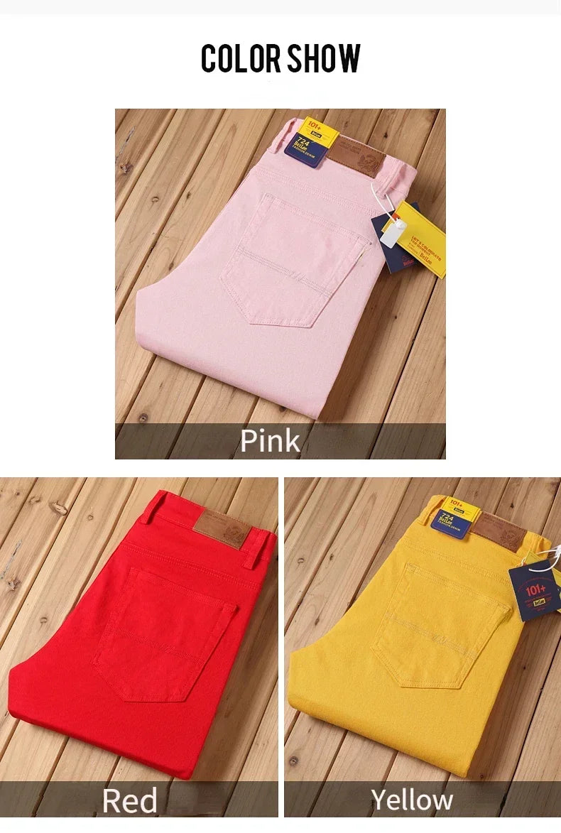 98% Cotton 4 Colors Stretchy Jeans Men's Mid-waist Straight Pencil Denim Trousers Brand Clothing Personality Fashion Male Pants