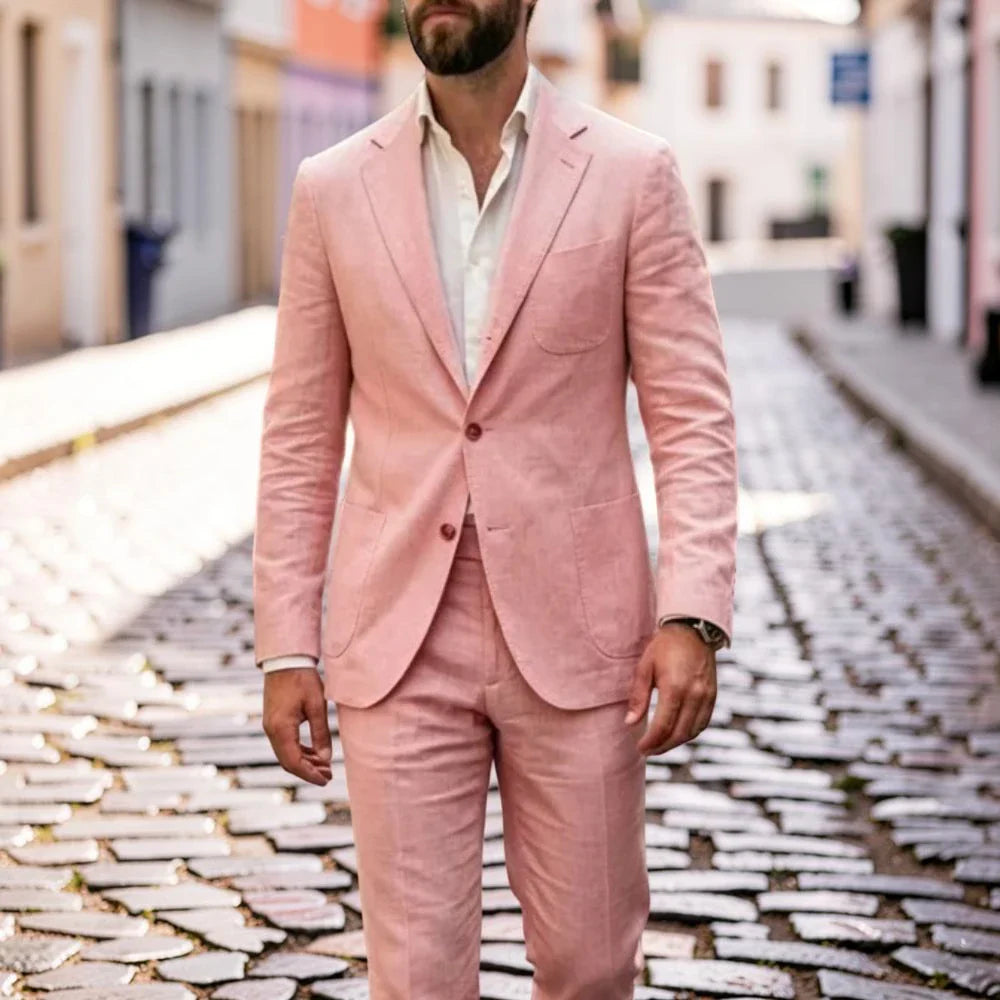 Linen Summer Suits for Men 2 Pieces Single Breasted Breathable Lightweight Jacket with Pants Tailor Made Wedding Tuxedo 2026