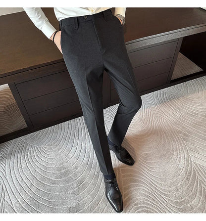 New Men Casual Solid Color Suit Pants Fashion Men Slim Fit Business Social Dress Pants Formal Wedding Social Party Male Trousers
