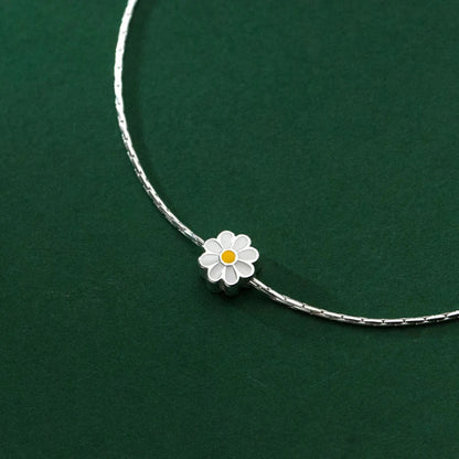 Enamel Daisy Charms Bracelet Real 925 Sterling Silver Link Chain  Lucky Adjustable  Bracelets For Women Fine Jewelry
