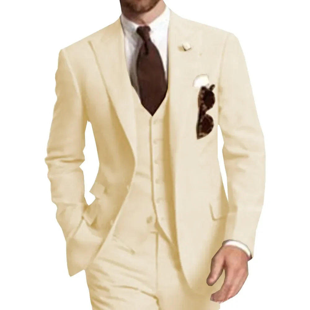 Business Party Best Men wedding Suit Peaked Lapel Two Button Custom Made Wedding Groom Tuxedos Jacket Pants Vest