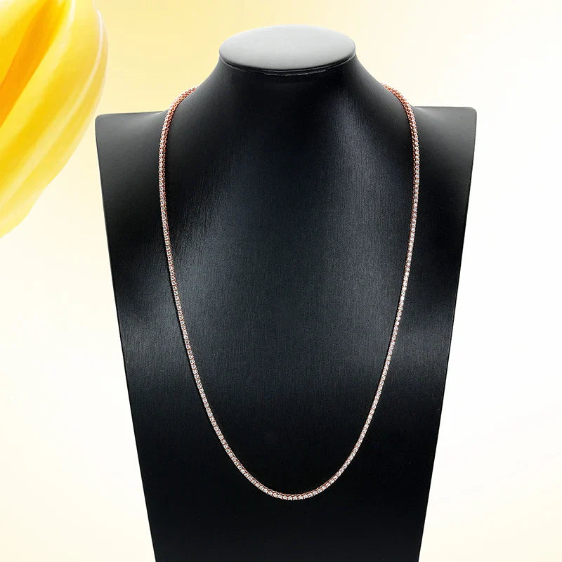 S925 Silver Plated 18k Rose Gold All Moissanite Tennis Necklace D VVS1 2/2.5/3/4/5mm Pass Diamond Test Neck Chain Woman Man