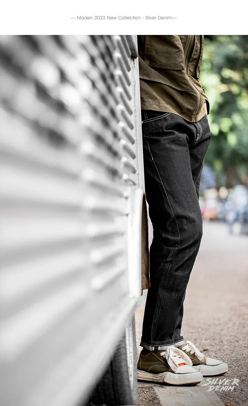 Silver Denim Vintage Jeans for Men Amekaji Selvedge Raw Denim 13 Oz Straight Fit Pants 28 To 38 Men’s Clothing  New