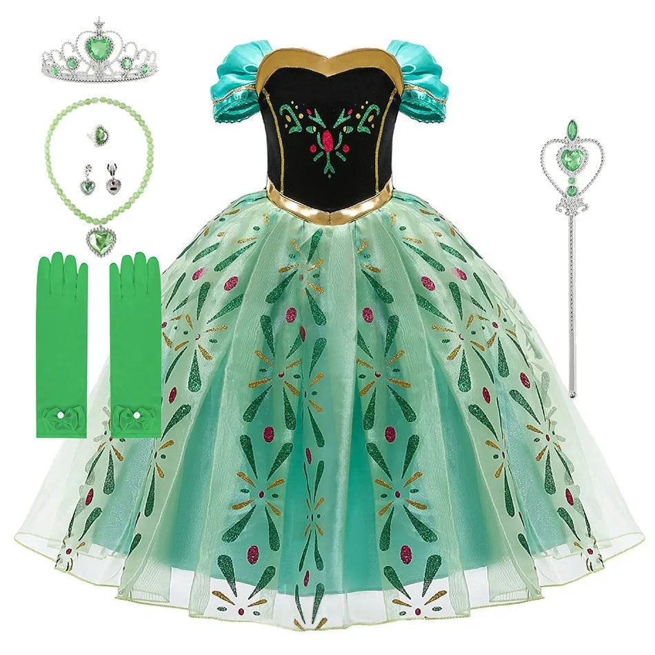 2026 Kid Elsa Anna Costume Girl Birthday Floral Dress Children Snow Queen Performance Fantasy Princess Evening Halloween Costume