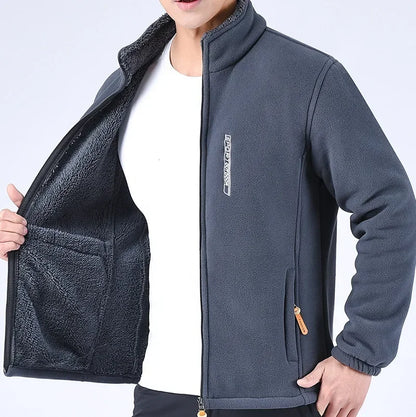 Winter Thicken Polar Fleece Jacket Warmth Windproof Full Zip Up Coat Multiple Zipper Pockets Outdoors Plus Size Jackets Outwear