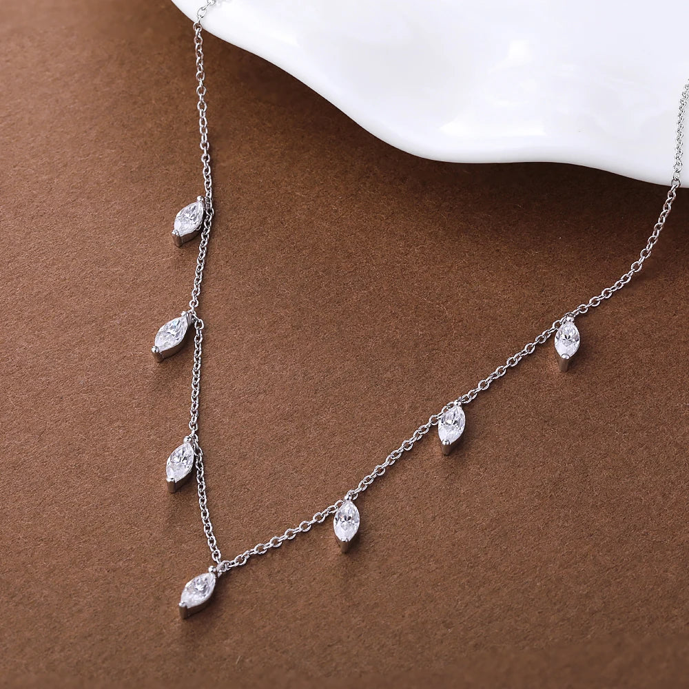 0.3carat Marquise cut Moissanite Dangling Necklace With Certificate 925 Silver Leaf Layering Charm Diamond Neckchain for Women