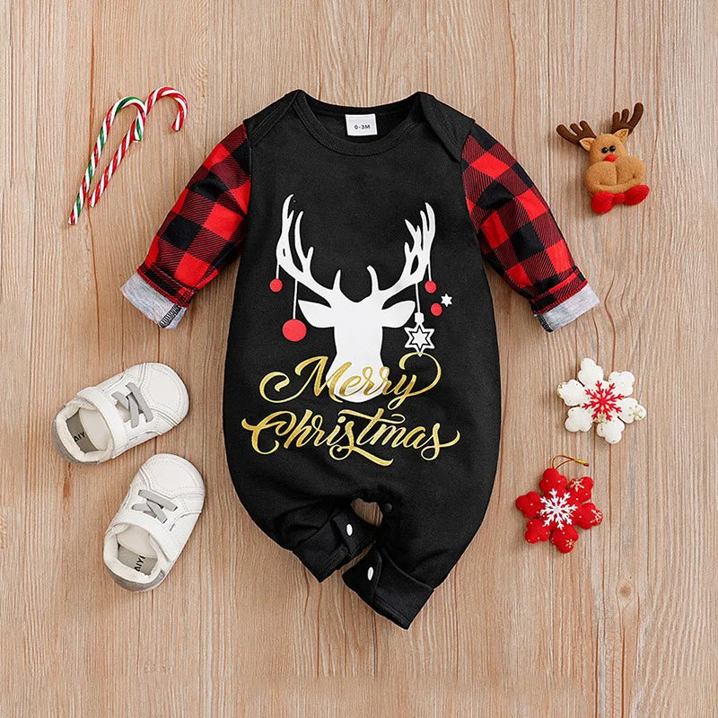 Prowow 0-18M Baby Christmas Costume Cartoon Deer Jumpsuit With Santa Hat Christmas Baby Romper For Newborn New Year Costume
