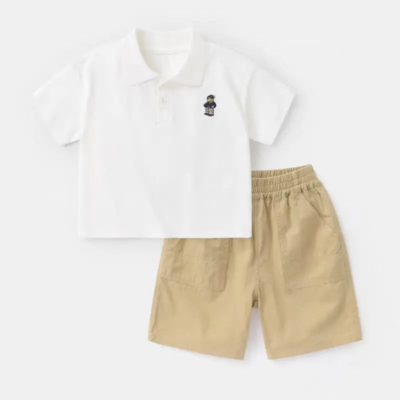 Boys' Short-Sleeved Suit New Children's Minimalist Polo Shirt+Matching Shorts Two-Piece Set Fashionable Clothing for Baby Boys
