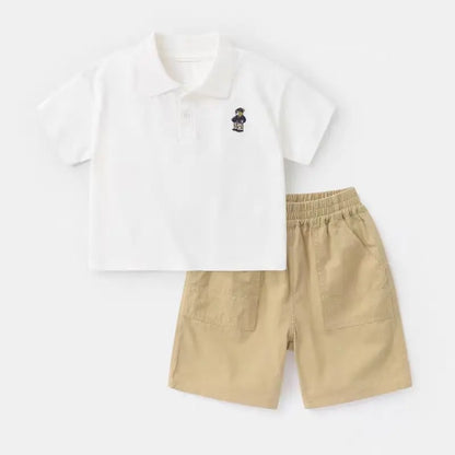 Boys' Short-Sleeved Suit New Children's Minimalist Polo Shirt+Matching Shorts Two-Piece Set Fashionable Clothing for Baby Boys