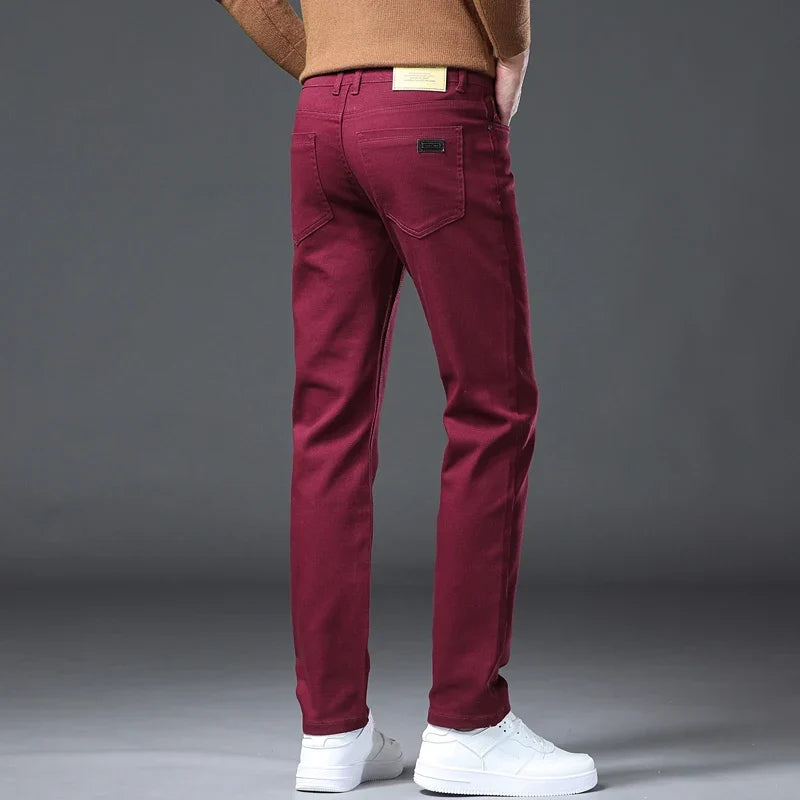 Large Size 42 44 Autumn 96% Cotton Men's Stretch Slim Jeans ArmyGreen Soft Comfortable Casual Straight Denim Pants Trousers