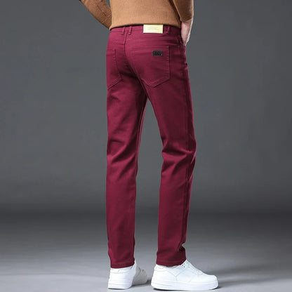 Large Size 42 44 Autumn 96% Cotton Men's Stretch Slim Jeans ArmyGreen Soft Comfortable Casual Straight Denim Pants Trousers