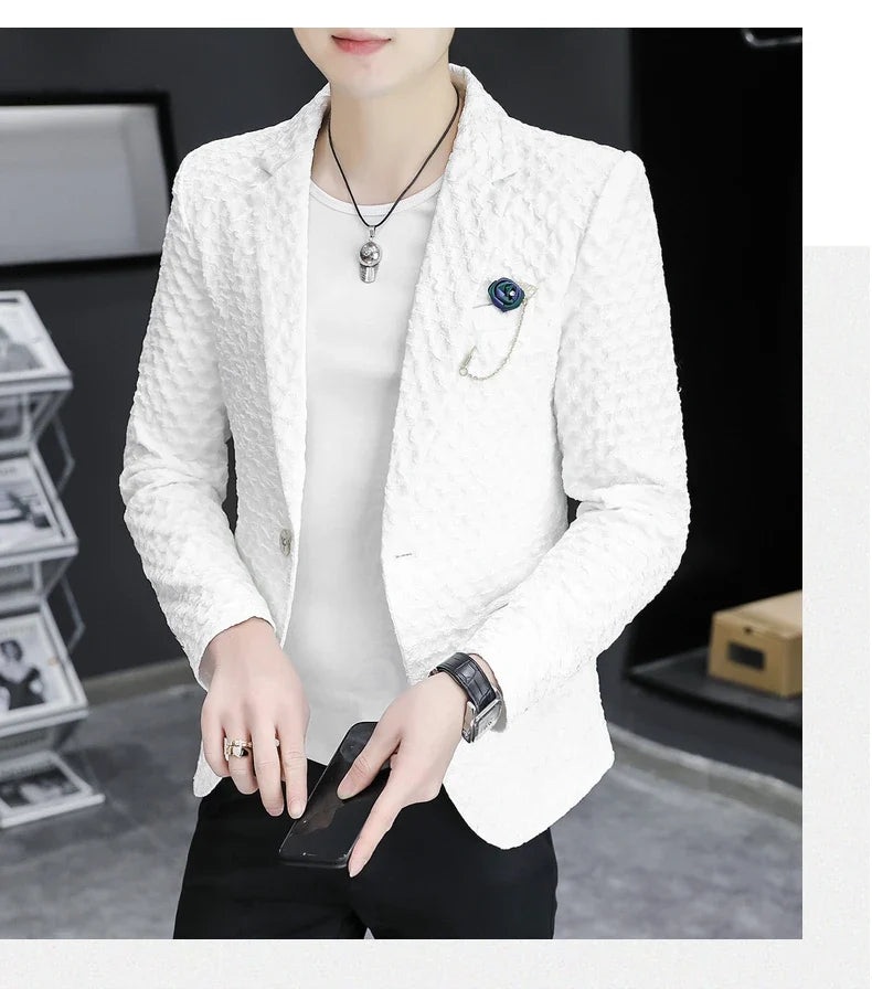 2024 Autumn New Fashion Handsome Men Business Leisure Banquet Shopping Slim-fit Korean Suit  Costume Croisé Homme  Blazer