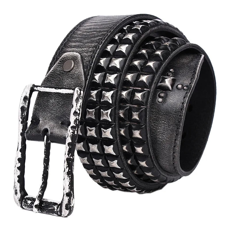3.8CM Retro Real Genuine Leather Belt Luxury Thick Rivet Belts Men Leather Vintage Strap Male Wide Jeans Ceinture Black Waist