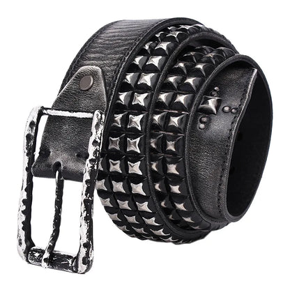 3.8CM Retro Real Genuine Leather Belt Luxury Thick Rivet Belts Men Leather Vintage Strap Male Wide Jeans Ceinture Black Waist