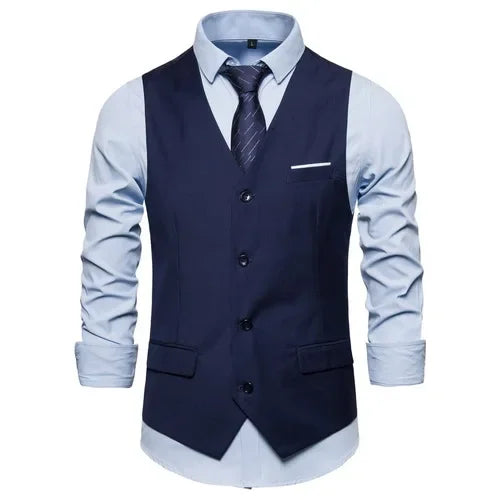 Blue Suit Vest, Men's Business Sleeveless Vests Jacket, Asian size S-6XL, Wedding Party Waistcoat, Red Purple Black Gray