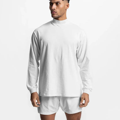 Oversized Long Sleeve Running T-shirts Mens Turtleneck Dropped Shoulder Loose Sports Fitness T Shirt Gym Bodybuilding Tops Tees