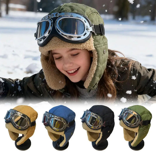 1pcs Warm Pilot Lei Feng Hat Fashion Winter Cashmere Canvas Hat Velvet Earmuffs Windproof Skiing Hat