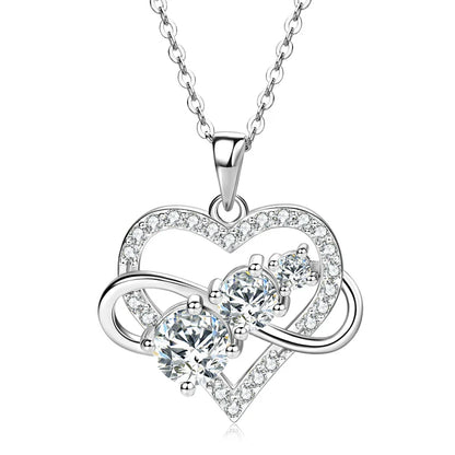 Certified Moissanite Infinite Love Heart Pendant Necklace Real S925 Sterling Silver for Women Fine Jewelry Gifts Cadena