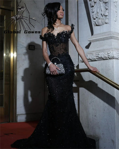 Black Prom Dresses 2025 Luxury South African Matric Dance Crystal Party Dress Long Mermaid Evening Gowns Customized