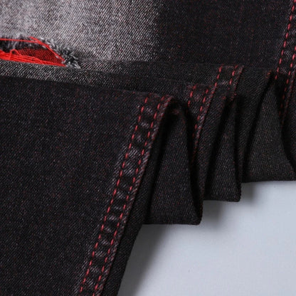 Men's Elastic Patch Style Jeans Black Red Design Slimming Men's Clothing Cozy Denim Pants Personalized Hip Hop Trend Trousers