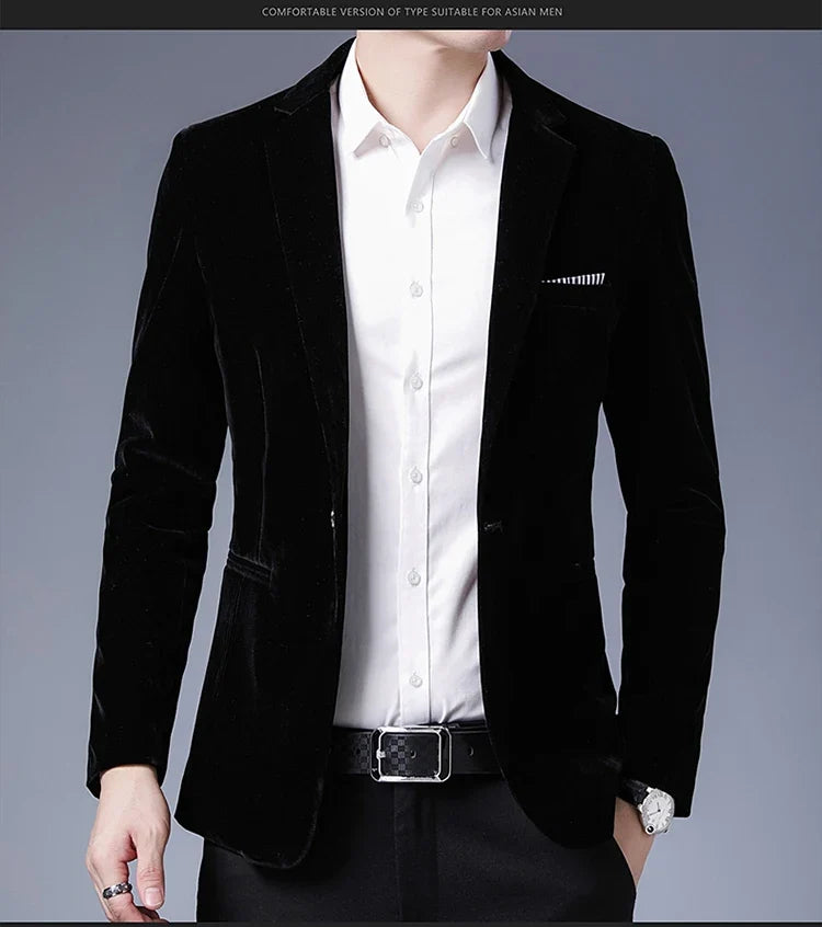 Plus Size 5XL-M Autumn Winter Velvet Men Suit Jacket Fashion Men's Wedding Dress Jacket Casual Slim Blazer Formal Evening Dress