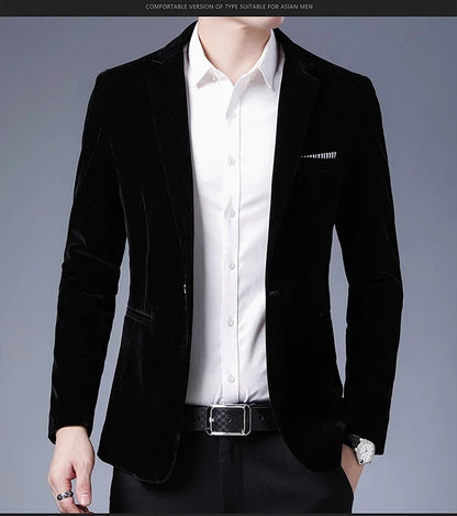 Plus Size 5XL-M Autumn Winter Velvet Men Suit Jacket Fashion Men's Wedding Dress Jacket Casual Slim Blazer Formal Evening Dress