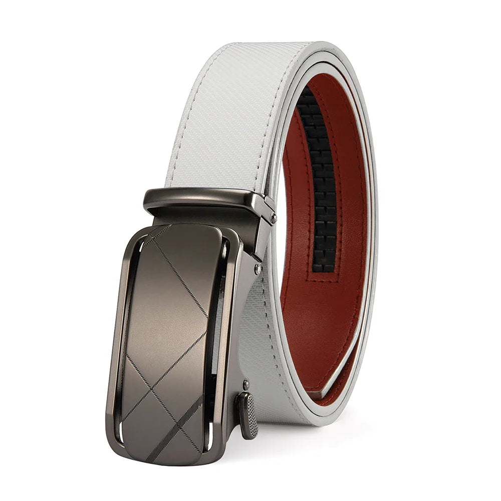 Mens Belt Genuine Leather Luxury Belt Metal Automatic Alloy Buckle Fashion Ratchet Belts for Men Cowhide High Quality Belt