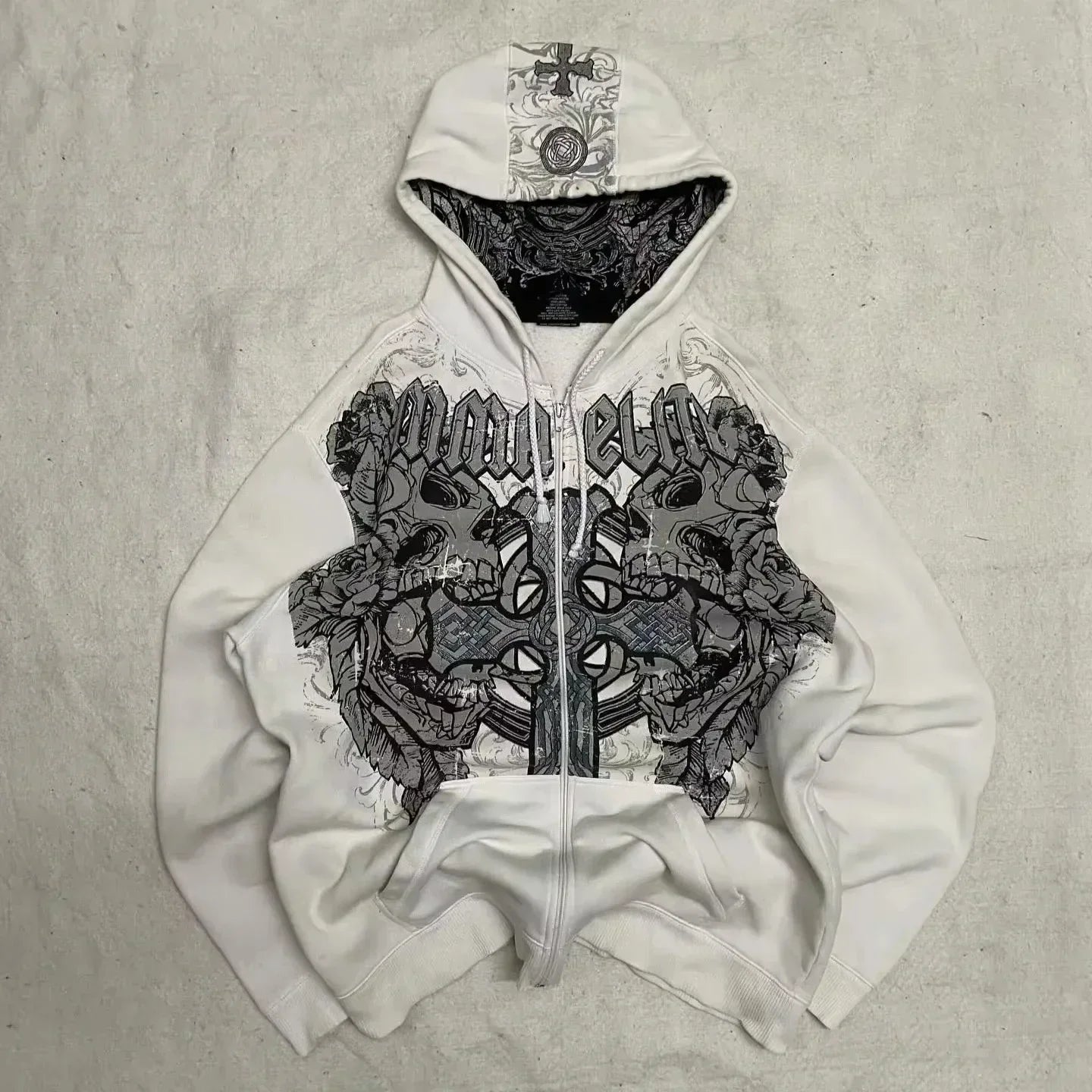 Mountainous Carving Harajuku Hoodie Y2K New Fleece Thickened Got Print Zipper Hoodie Women Street Hip Hop Joker Loose Sweatshirt