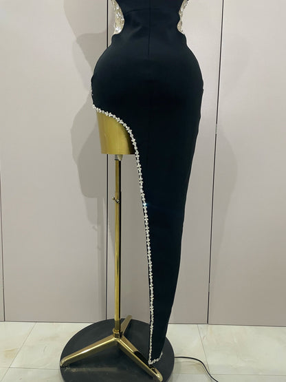 Newest High Quality Sexy Strapless Shinning Rhinestones Bodycon Bandage Long Dress Women Fashion Celebrate Evening Party Vestido