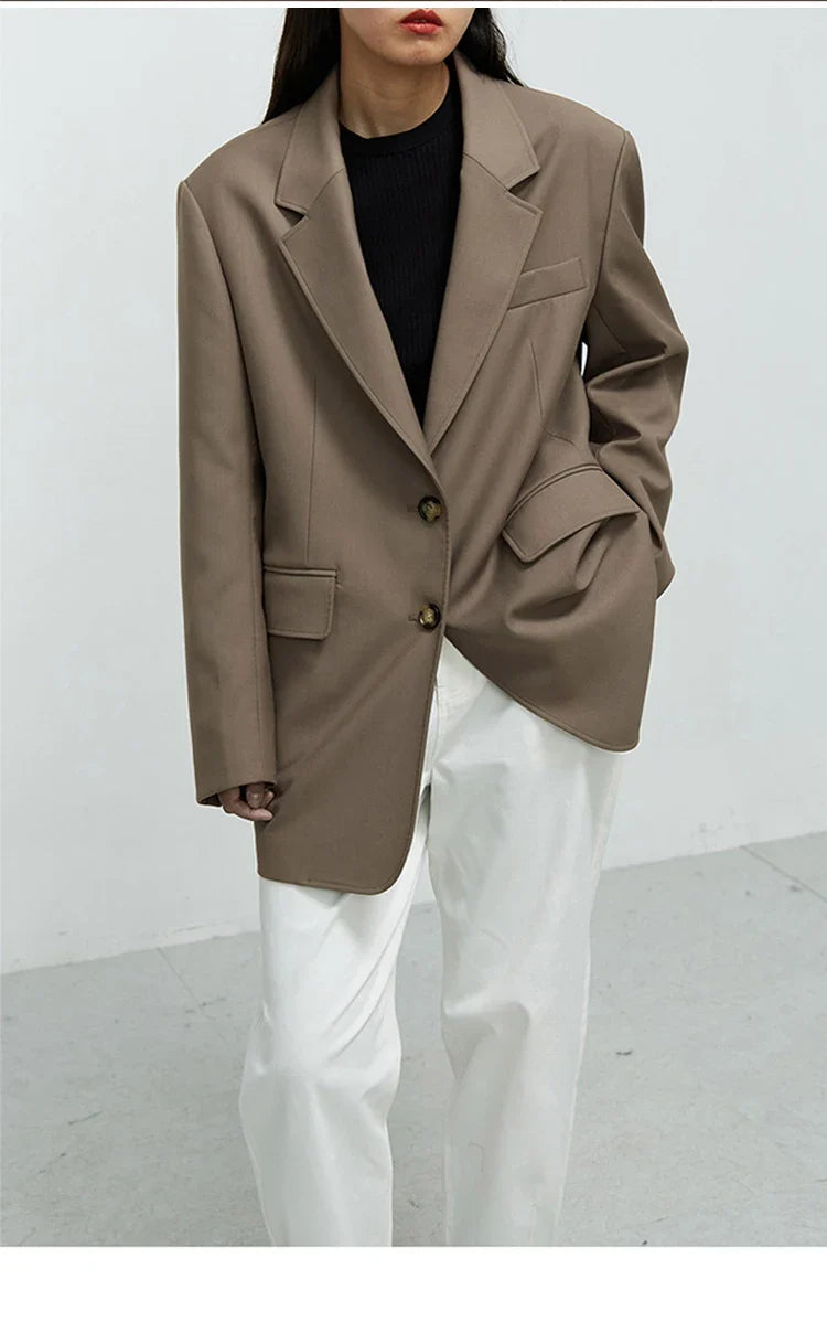 The Ultimate Store Hit~ Women's Mid-Length Oversized Blazer with Shoulder Pads for Petite Figures, Casual Suit Jacket