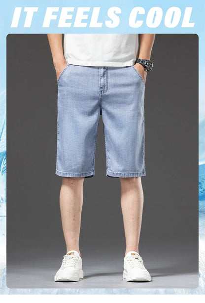 Lyocell Thin Men's Baggy Denim Shorts Loose Summer Casual  Stretch Soft Straight Jeans Male Brand Shorts Male Blue Grey