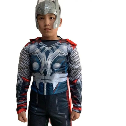 Children Thor Muscle Cos Costumes Cloak Boy Superhero Cosplay Costume With Mask Jumpsuits Halloween Carnival Clothes for Kids