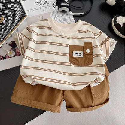 Children Summer Fashion Baby Boy Clothes Suits Striped Pocket TShirt Shorts 2pcs/Set Toddler Casual Costume Kids Tracksuits