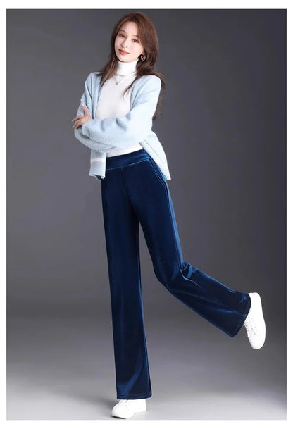 Women's pants with many reviews flared pants ice silk pants wide leg pants, high waisted blue loose straight leg pants 6XL