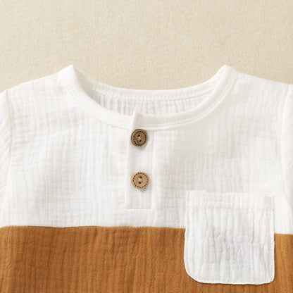 Infant Boys round Neck Color Block Short Sleeve Shorts Set Baby Boy Outfit Toddler Clothing Ensemble