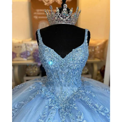 Women's Sweetheart Quinceanera Dresses Ball Gown Spaghetti Straps Applique Sweet 16 Dresses for Teens