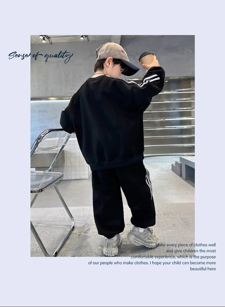 Spring Autumn Boys Striped Sports Sweatshirt+Sweatpant Workout Set School Kids 2PCS Tracksuit Children Outfit Jogger Suit 5-16Yr