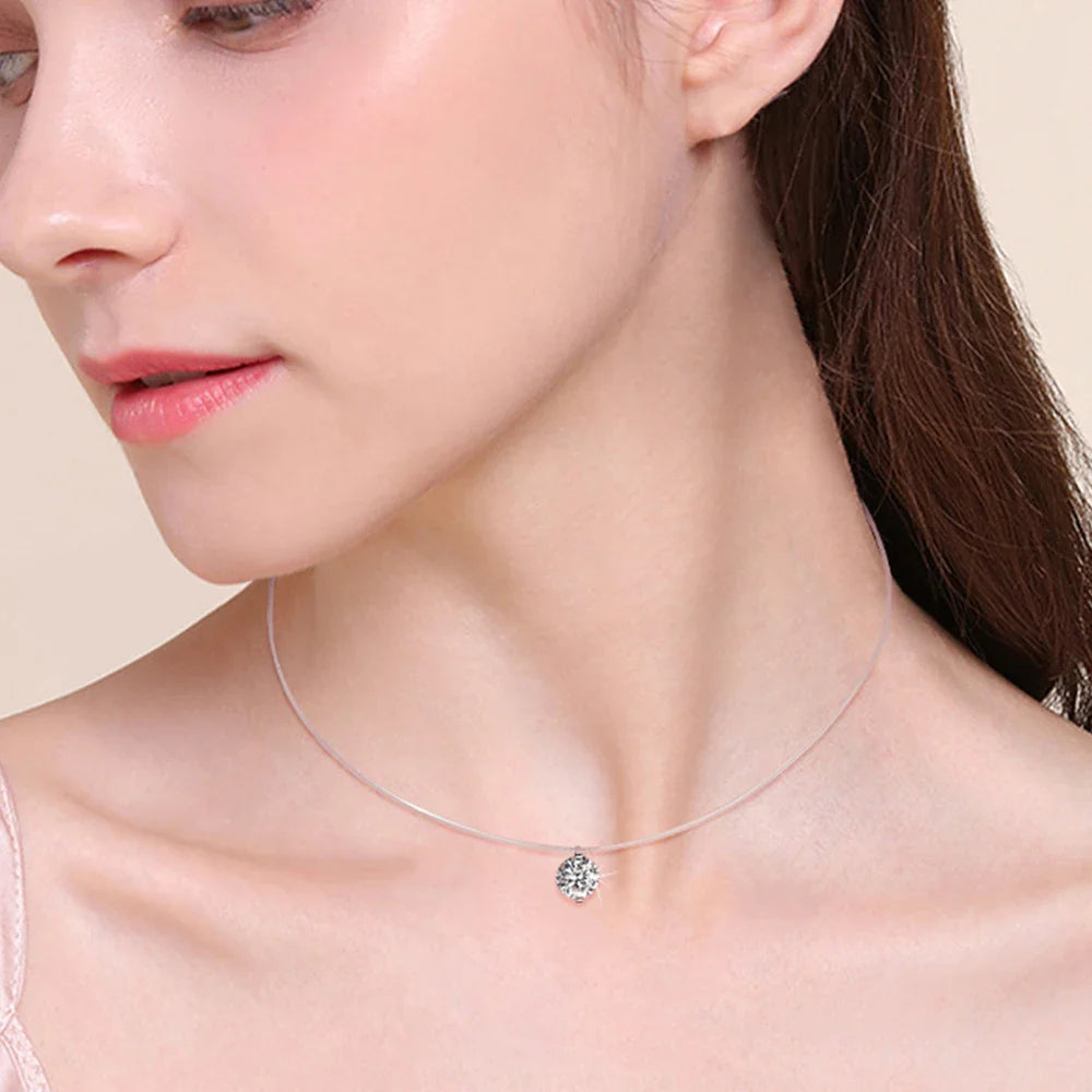 0.5CT 1CT 2CT Moissanite Necklace for Women Sparkling Lab Diamond Solitaire Pendant 925 Silver Transparent Chain Necklaces