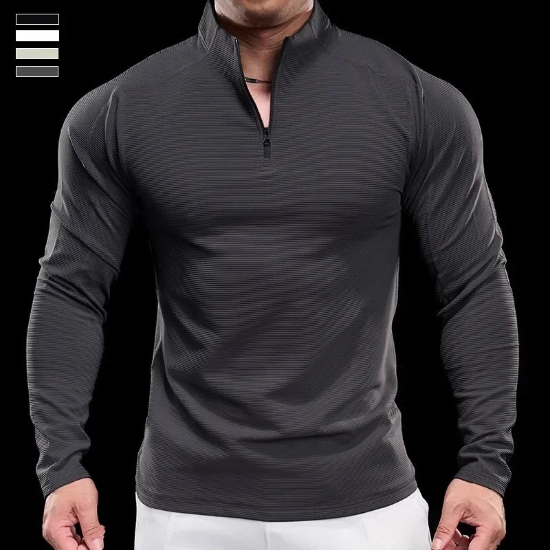 Autumn Sports Fitness Top Men Running Training Long-sleeved T-shirts Sweaters Stand-up Collar Quick-drying Breathable Clothes