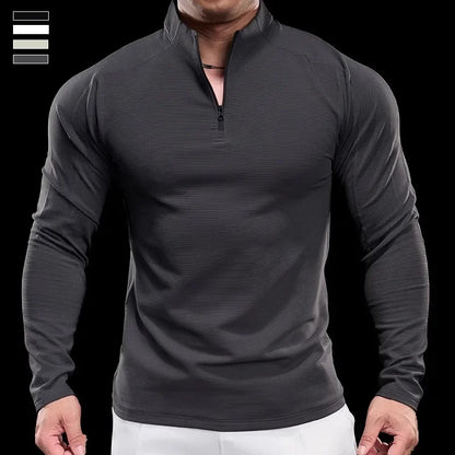 Autumn Sports Fitness Top Men Running Training Long-sleeved T-shirts Sweaters Stand-up Collar Quick-drying Breathable Clothes