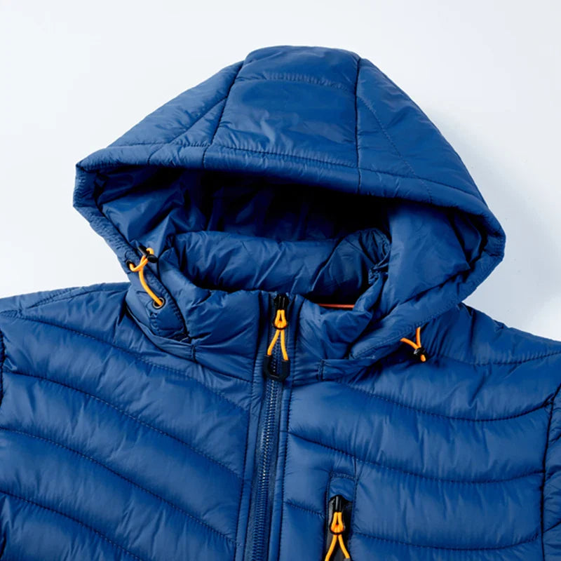 Mens Lightweight Outdoor Puffer Jacket Hooded Insulated Thermal Puffy Winter Heated Running Travle Casual Cotton Outdoor Coat
