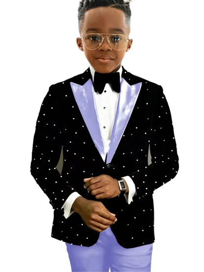 Boys Luxury Beaded Suits 2 Pieces Jacket Pants Wedding Ring Bearer Outfit Formal Handsome Kids Suit Set Host Costumes 2-20T