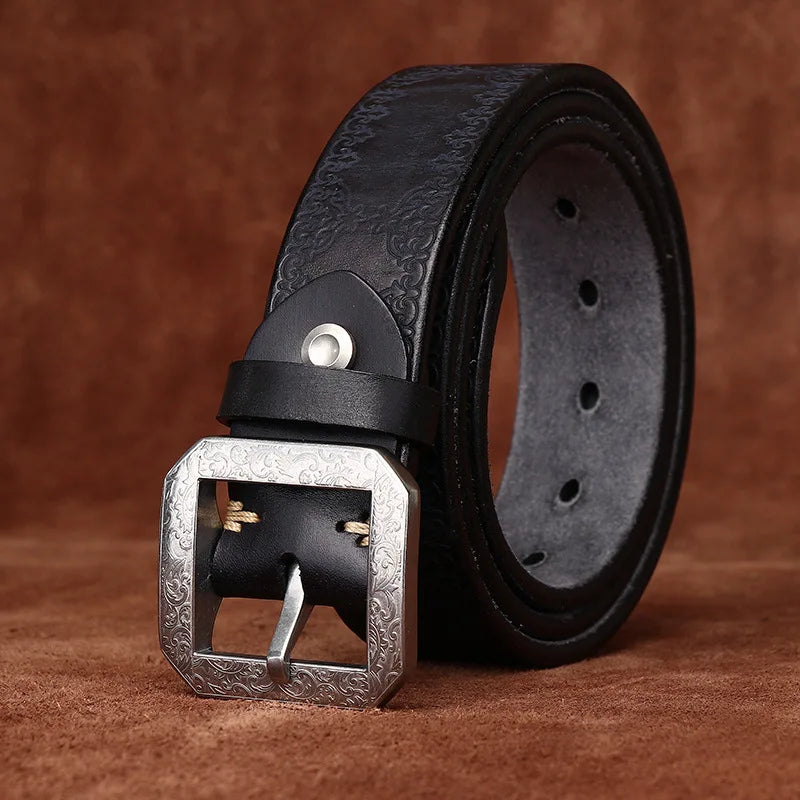 3.8CM Pure Cowhide High Quality Genuine Leather Belts for Men Strap Male Stainless Steel Buckle Jeans Thickening Cowboy Cintos
