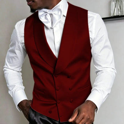 Men Vest White Double Breasted Solid With Lapel Waistcoat For Wedding Banquet Business Work Office Casual Daily Men Suit Vest