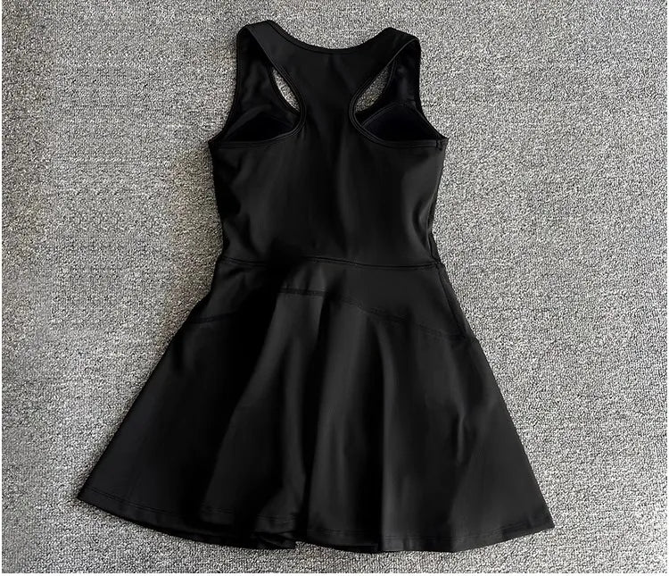 Tennis Skirt Casual Half Zipper Sports Fitness Dress Anti-Running High Waist Slim Golf Yoga Dress