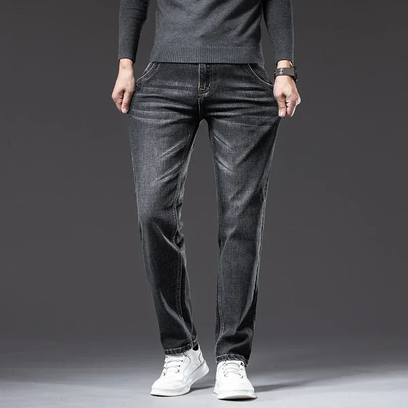 New Men's Slim Straight Elastic Jeans Fashion Business Casual Comfortable Soft Denim Trousers High Quality Mens Designer Clothes