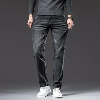 New Men's Slim Straight Elastic Jeans Fashion Business Casual Comfortable Soft Denim Trousers High Quality Mens Designer Clothes